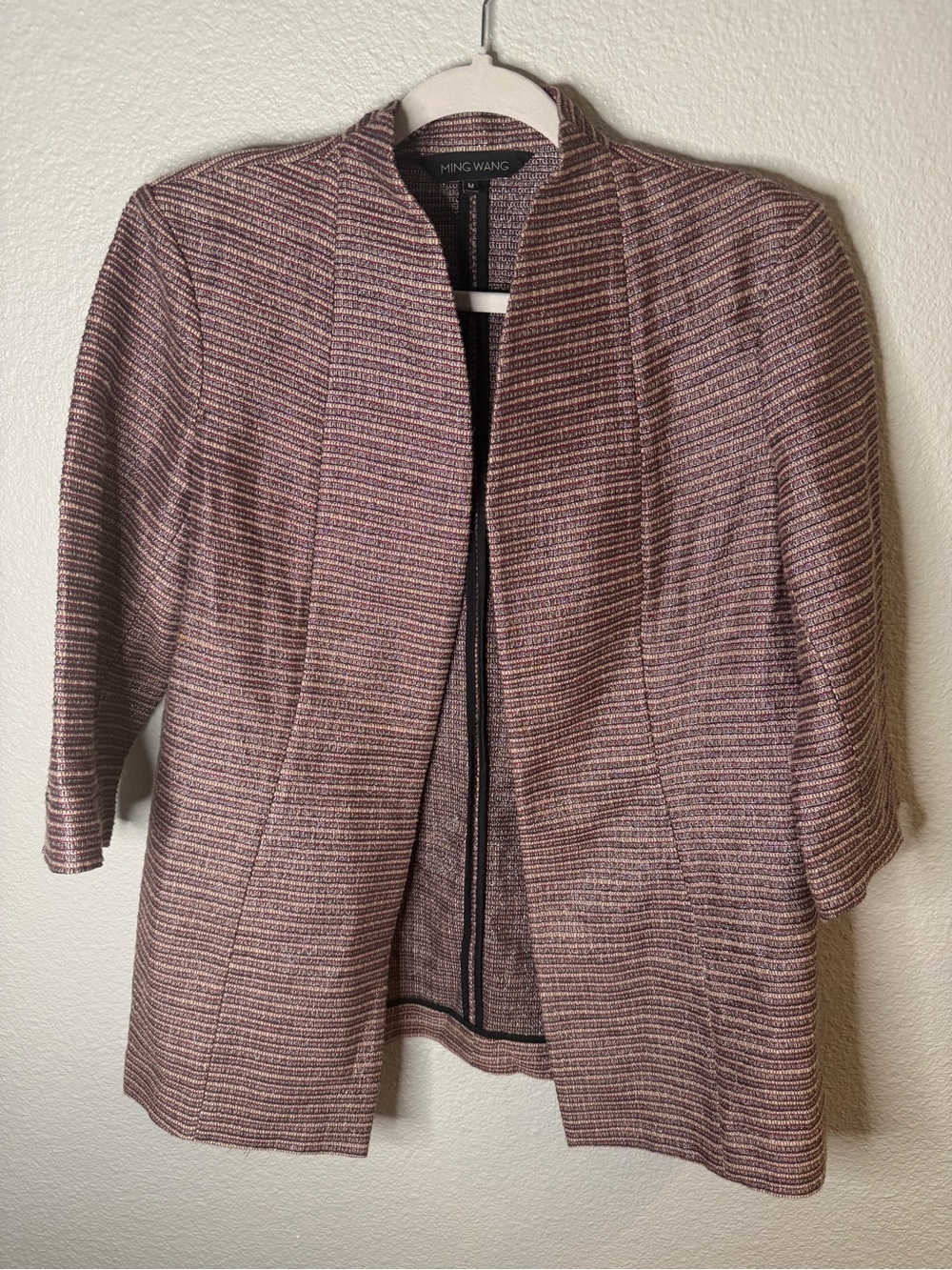 Ming Wang Mauve-Striped Open Front Jacket